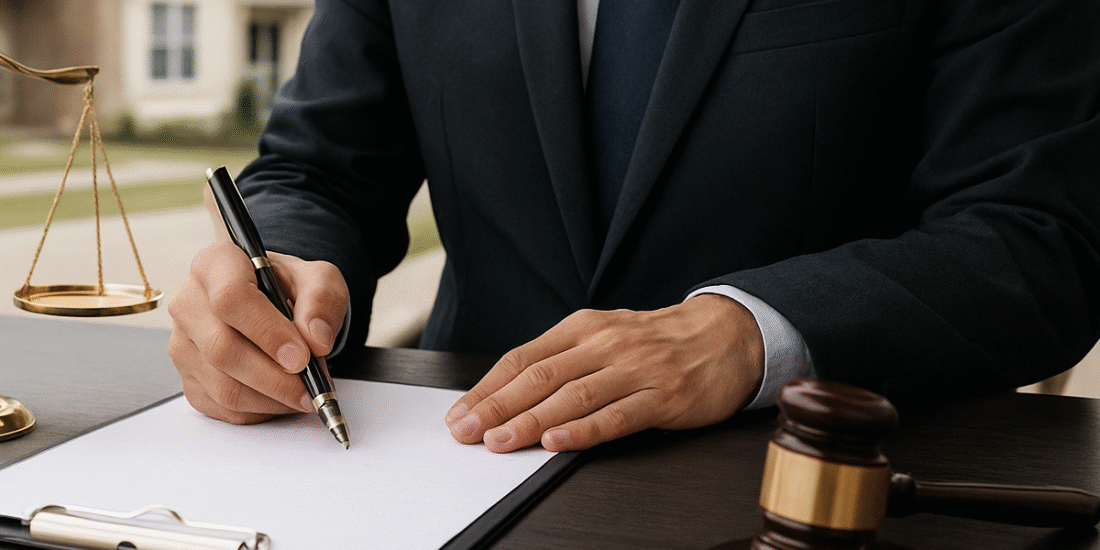 HOA Attorney filling out paperwork